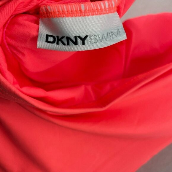 DKNY Swimsuit Women Small Neon Orange One Piece Ruched Strapless Pull On Stretch - Picture 9 of 11